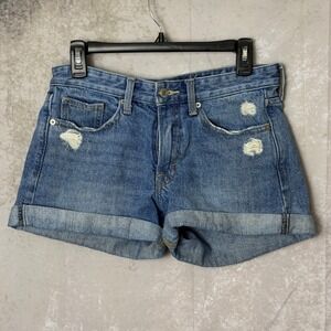 Lucky Brand Boyfriend Shorts Womens 4 27 Distressed Cuffed Denim Medium Wash